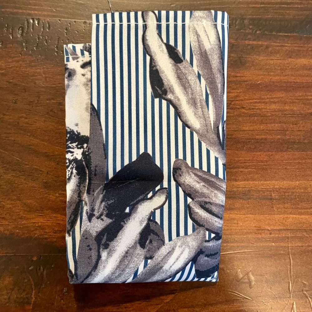 Blue And White Floral Pattern Pocket Square. 12in By 12 Inch. Gently Used